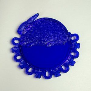 Westmoreland Cobalt Lucky Bunny Rabbit Plate with Horseshoes & Clovers